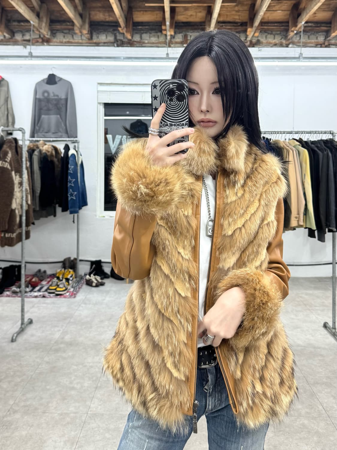 빈티지 래빗 퍼 레더 자켓 상품이미지10