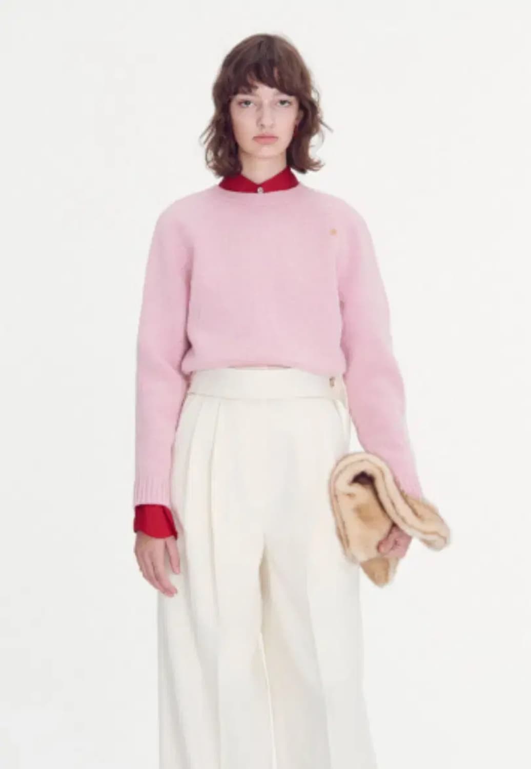 렉토 시그니처 라운드넥 니트 핑크 S 상품이미지2