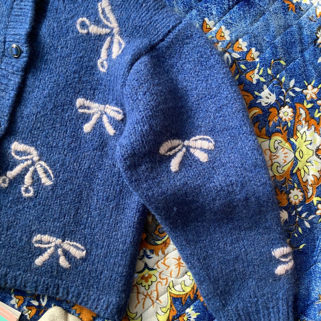 빈티지 핸드메이드 리본 뜨개 퍼프 크로쉐 니트 스웨터 가디건 아우터 상품이미지5