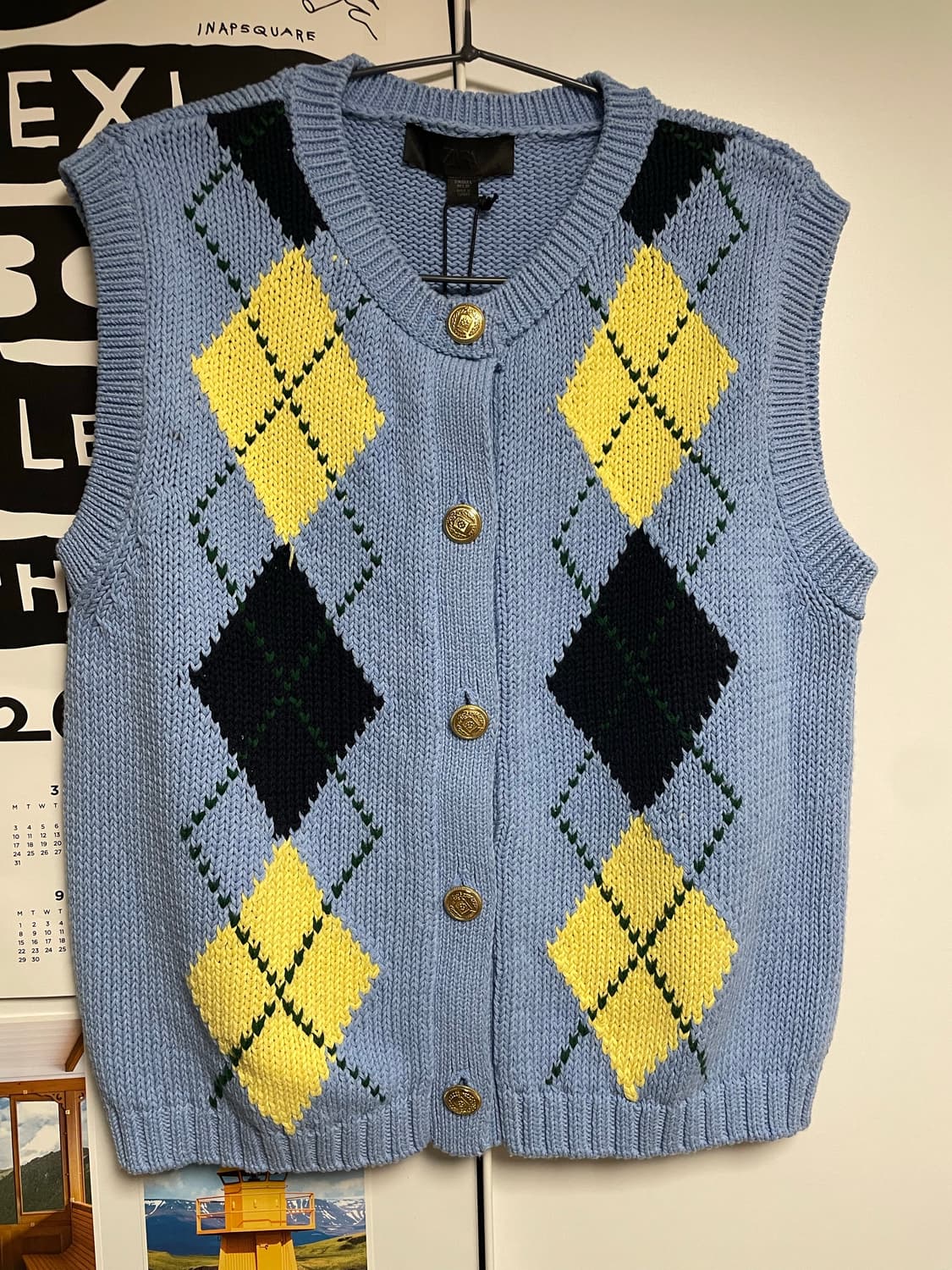 [택0새상품] 자라 아가일 니트 베스트 - L 상품이미지4