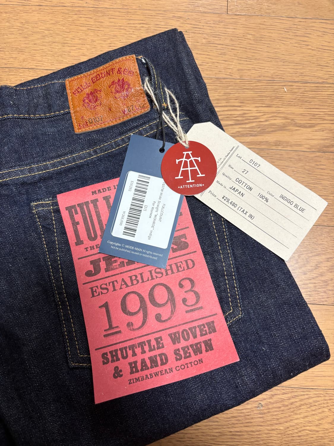 새상품/풀카운트 0107 와이드 스트레이트 먼로 인디고 27사이즈 상품이미지4