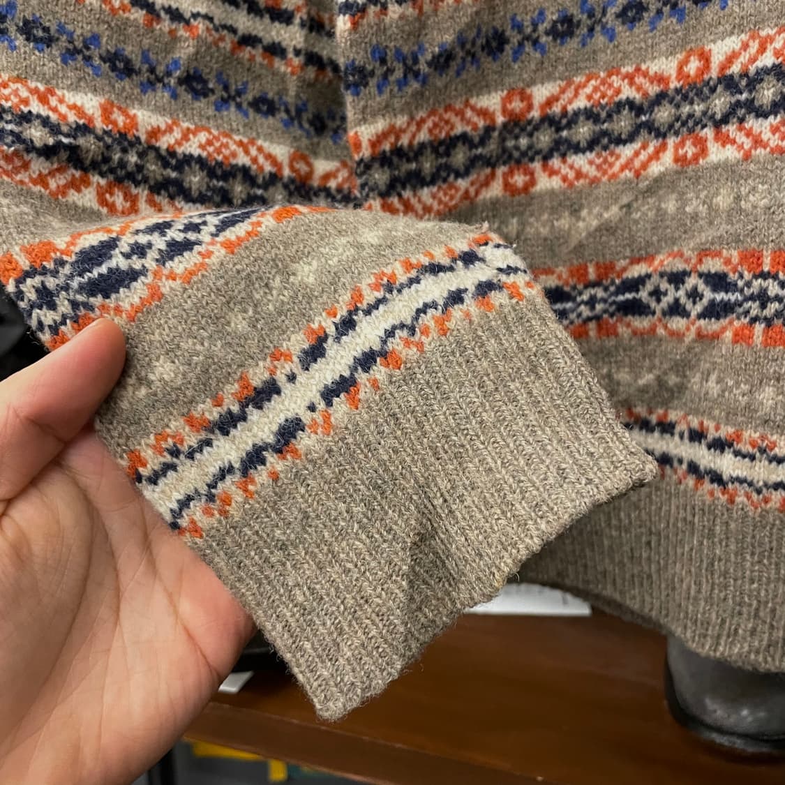 빈티지 페어 아일 패턴 노르딕 울 니트 브이넥 스웨터 상품이미지5