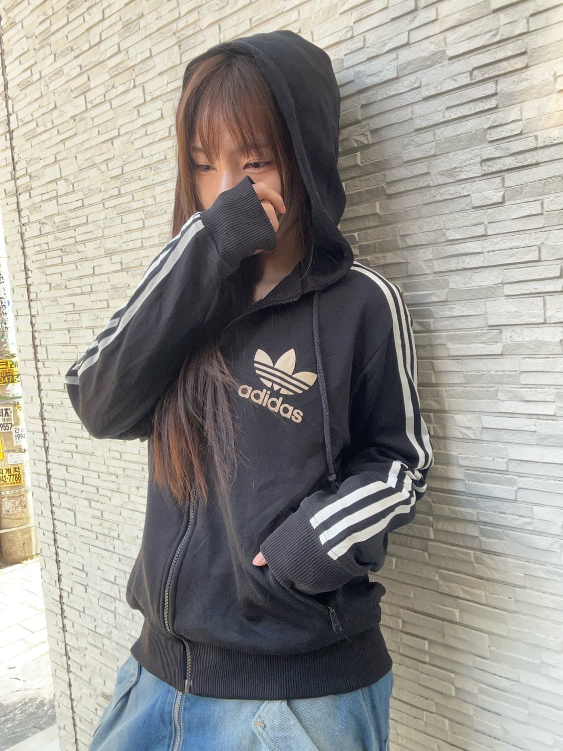 90s ADIDAS 블랙 져지후드집업 상품이미지2