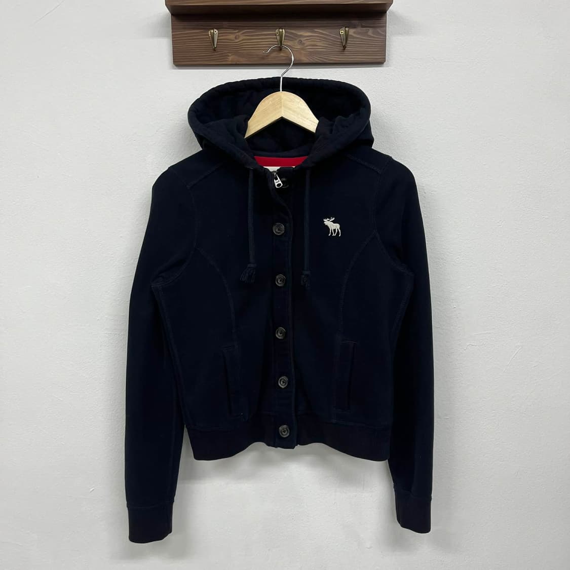 아베크롬비 y2k 블랙 대대장 스냅 버튼 후드 자켓 져지(M) 상품이미지4