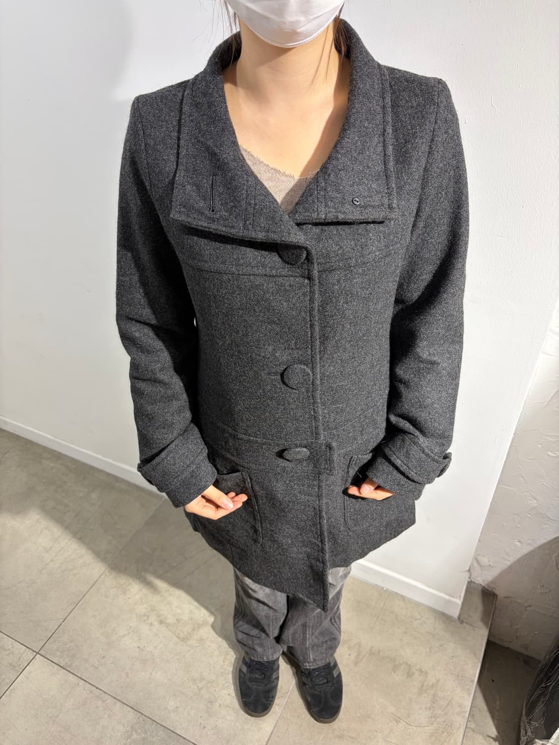 일본 빈티지 Dearest 모리걸 왕버튼 차콜 미디코트 상품이미지6