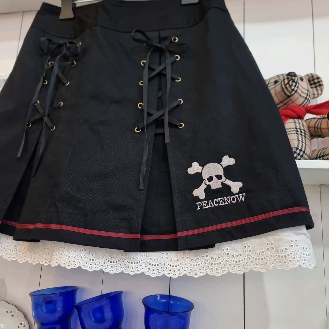 PEACE NOW 스컬 자수 레이스 레이어드 스커트 상품이미지2