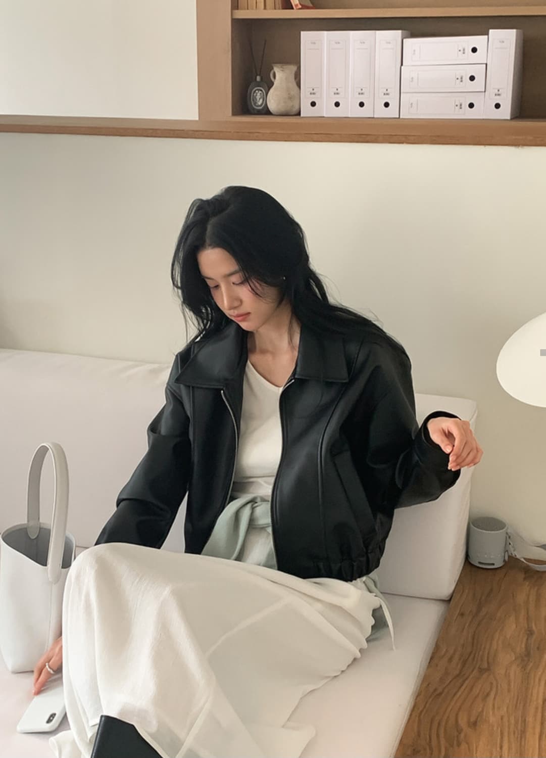 바로 배송 가능) 베니토 레더 블루종 가죽 자켓 상품이미지3