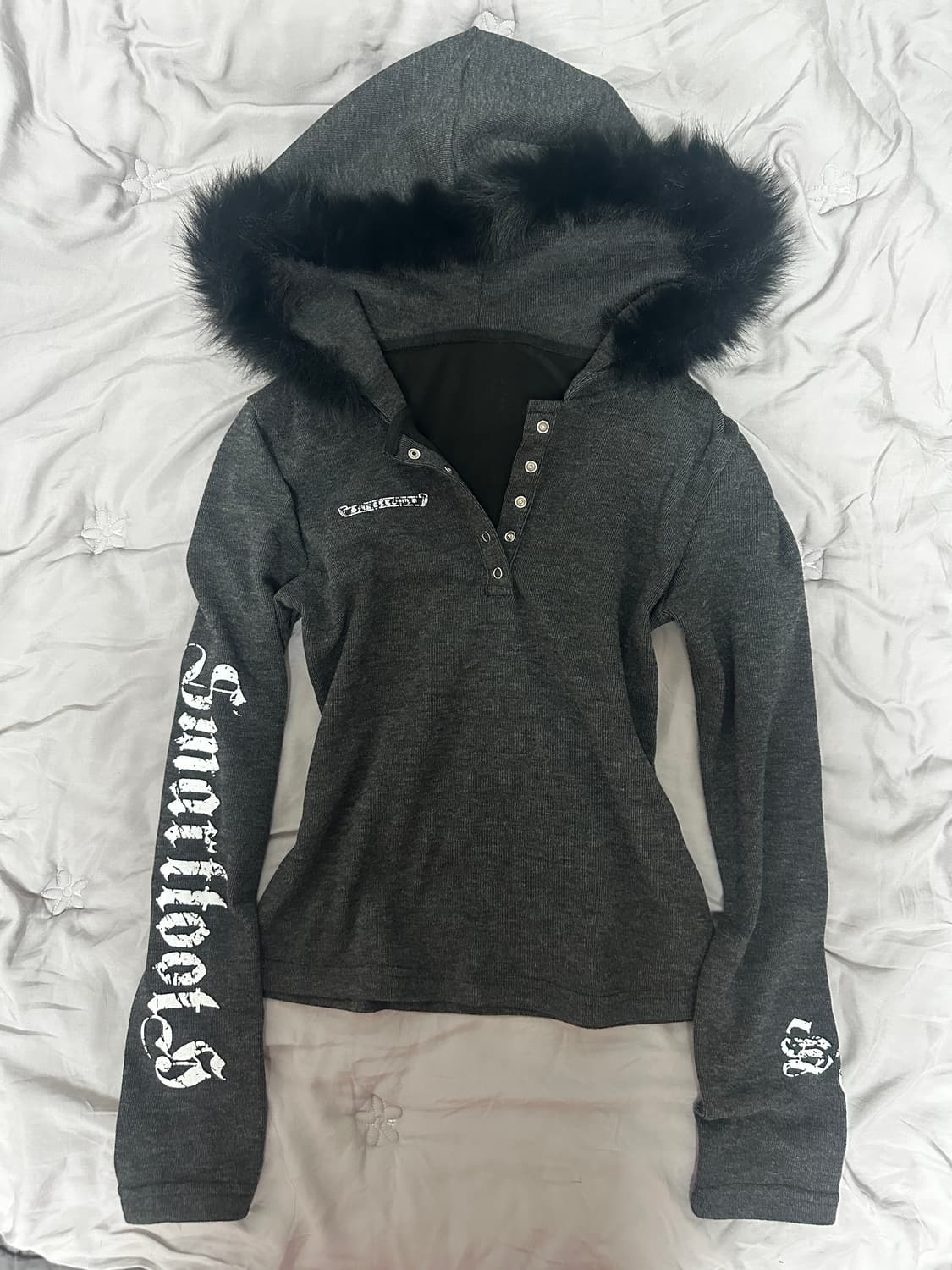 날개 엔젤 그런지 펑크 퍼 후드티 다크그레이 상품이미지1