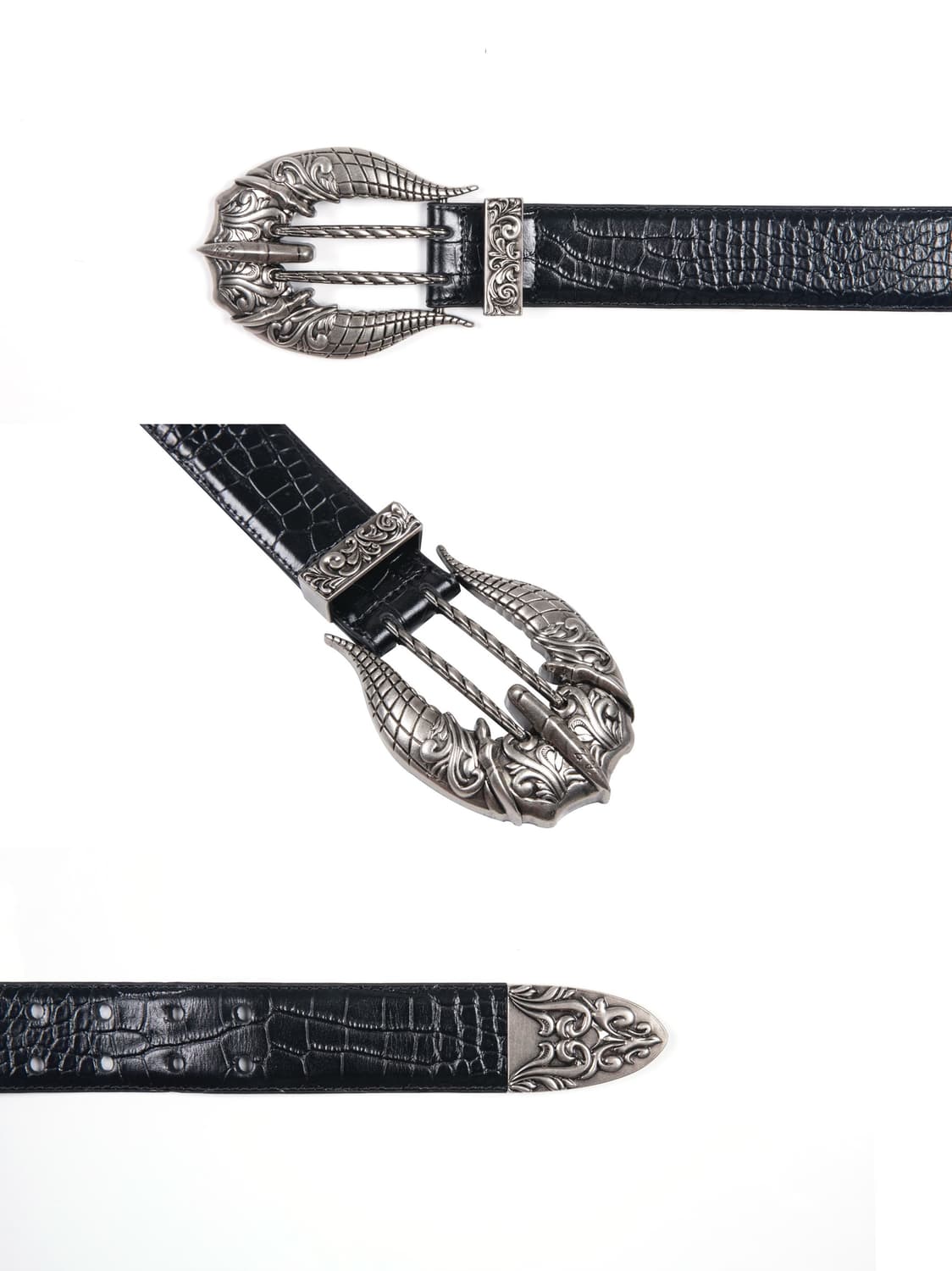 Crocodile-Embrossed Waxed Leather Belt 상품이미지4