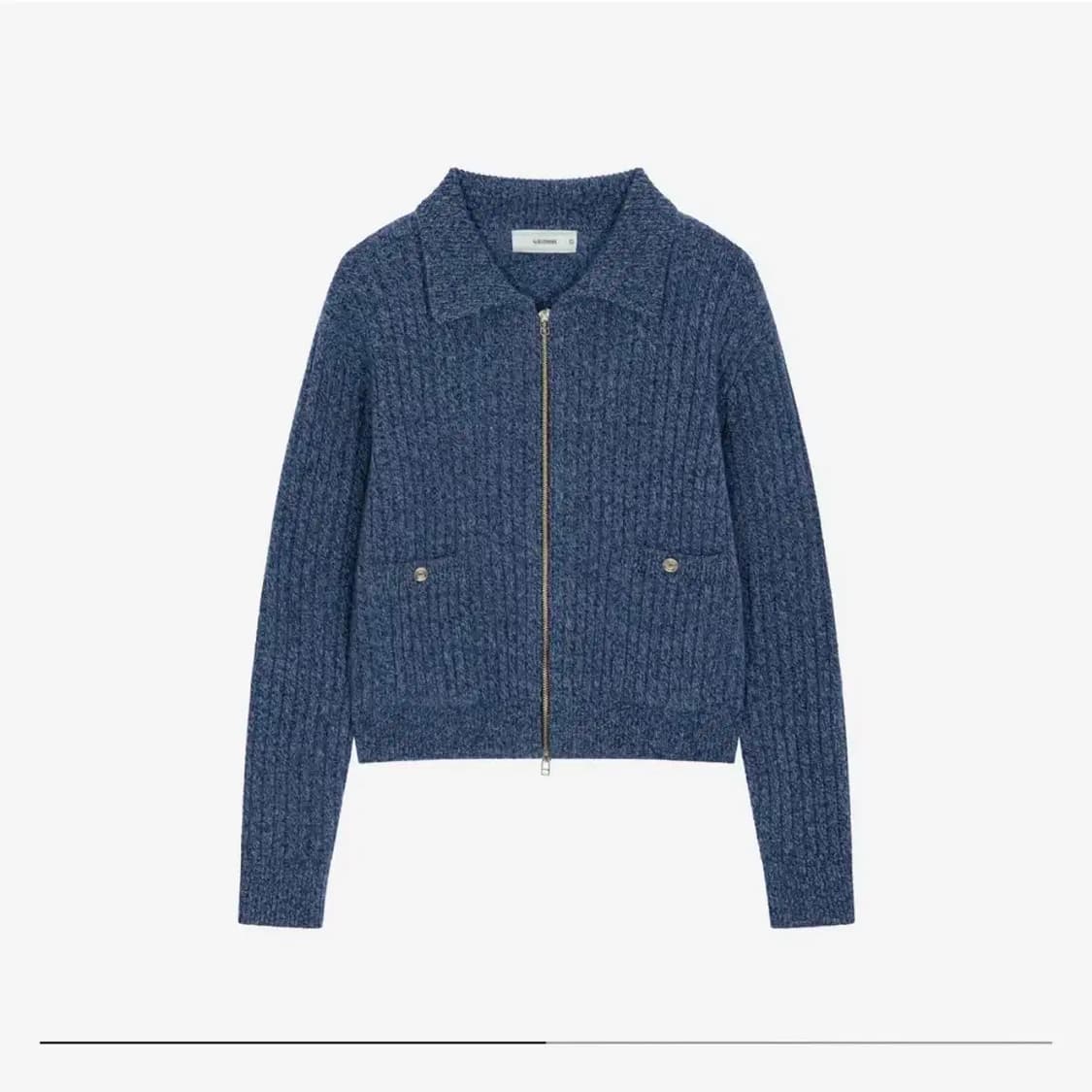 Waviness 웨이비니스 타임리스 카라 풀집업 니트 오션블루 2사이즈 상품이미지1