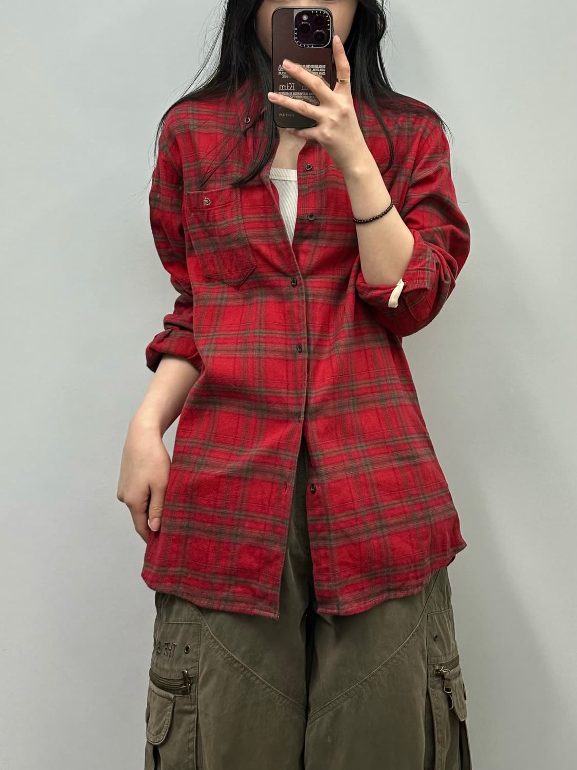 라코스테 자수로고 레드 체크 셔츠 상품이미지1