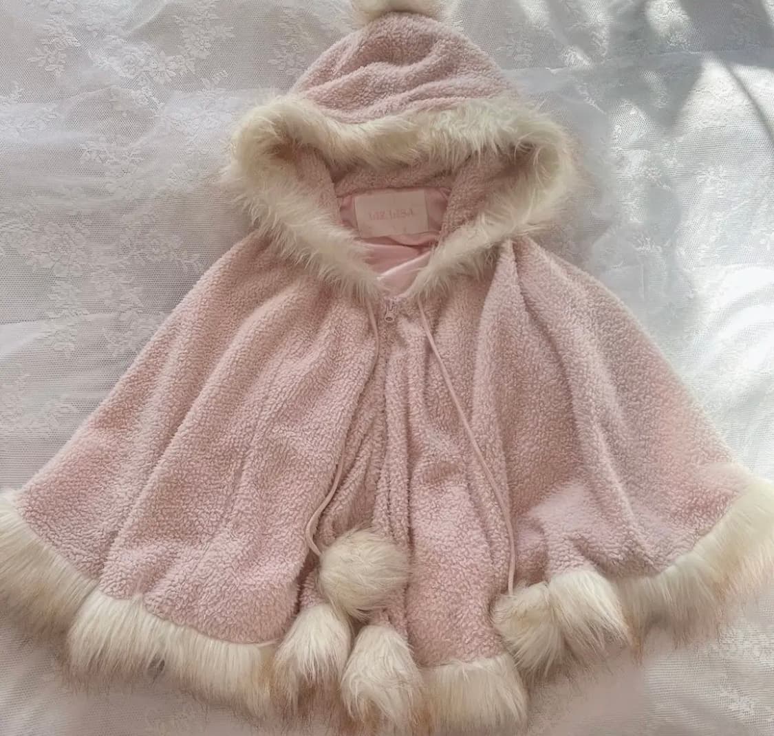 리즈리사 핑크 퍼 후드 케이프 망토 판쵸 판초 히메갸루 로걀 라떼갸루 상품이미지1