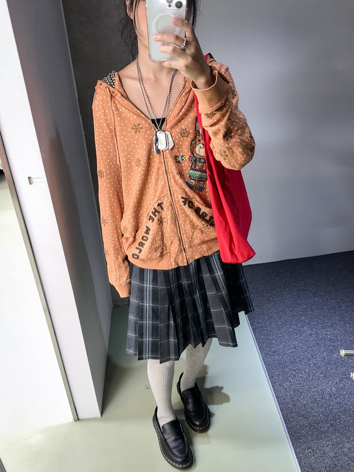 blue check pleats midi skirt 상품이미지4