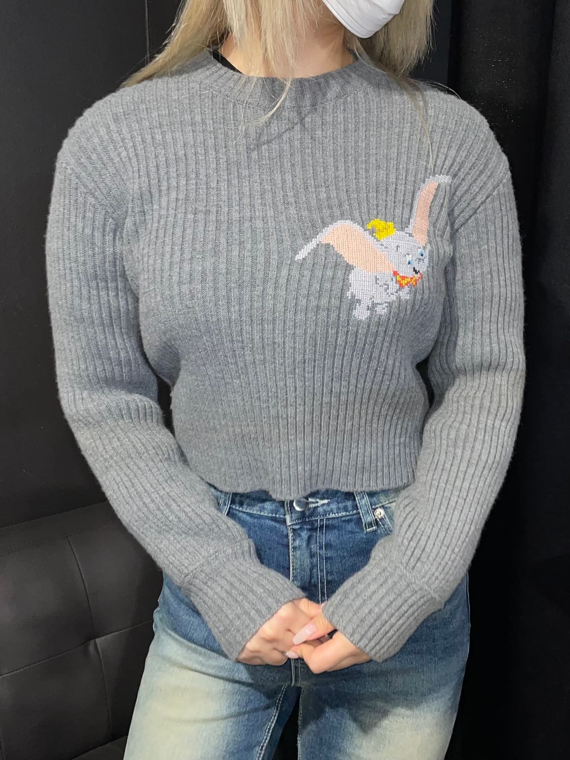 ZARA 덤보 자수 니트 회색 크롭 상품이미지1