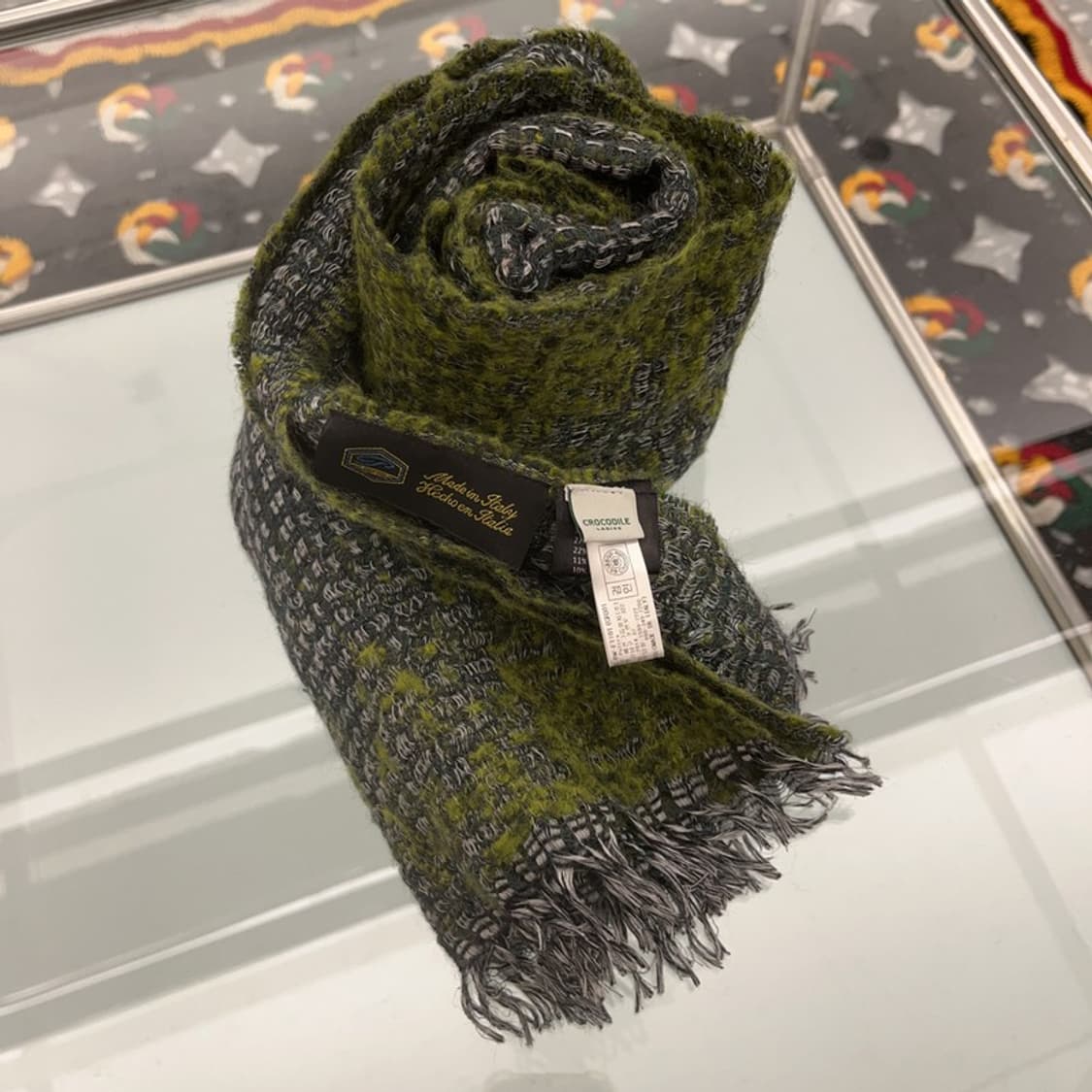 크로코다일 트위드패턴 올리브카키 버진 울 목도리 머플러 C07112 상품이미지3