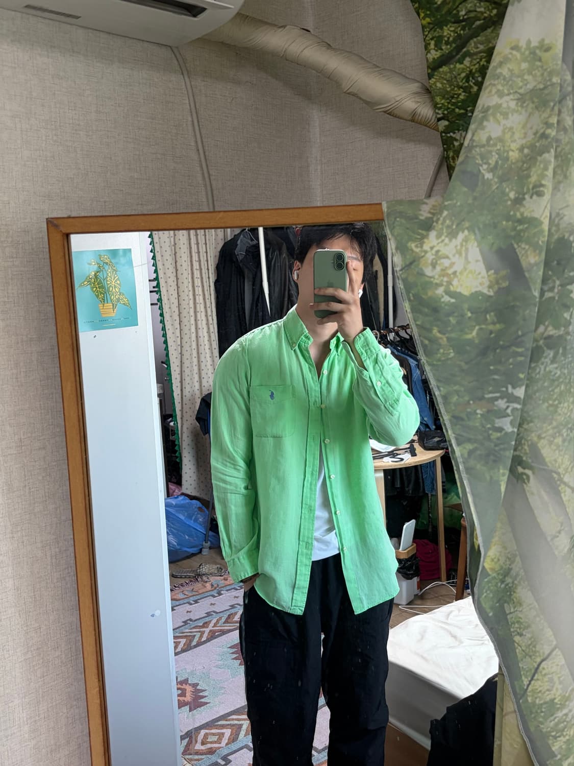 S) 폴로 랄프로렌 원 포켓 린넨 셔츠 연두색 상품이미지8