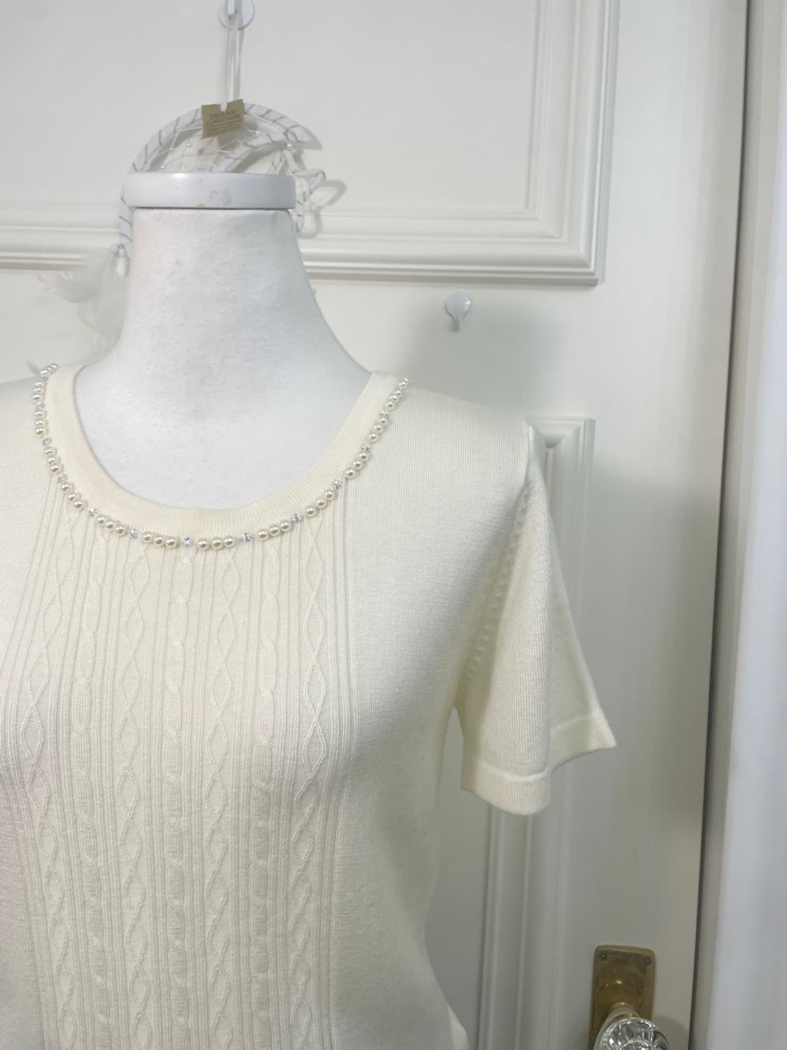 cream ivory beads point half knit top 상품이미지7