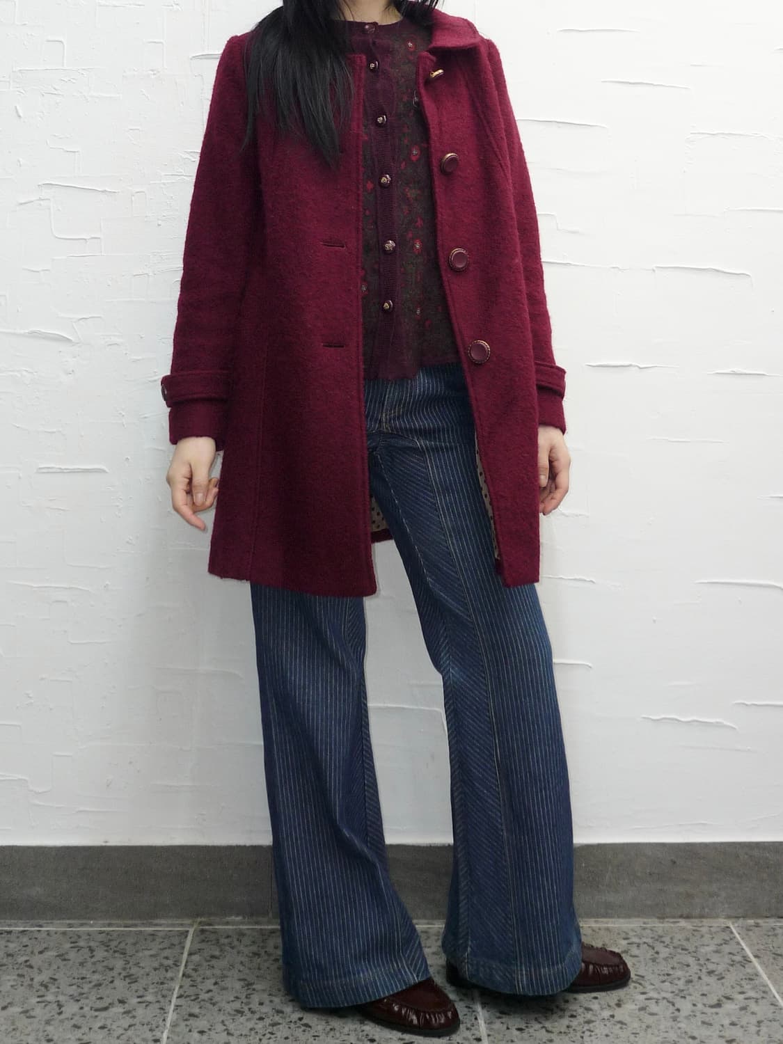 Burgundy curved collar coat 상품이미지3
