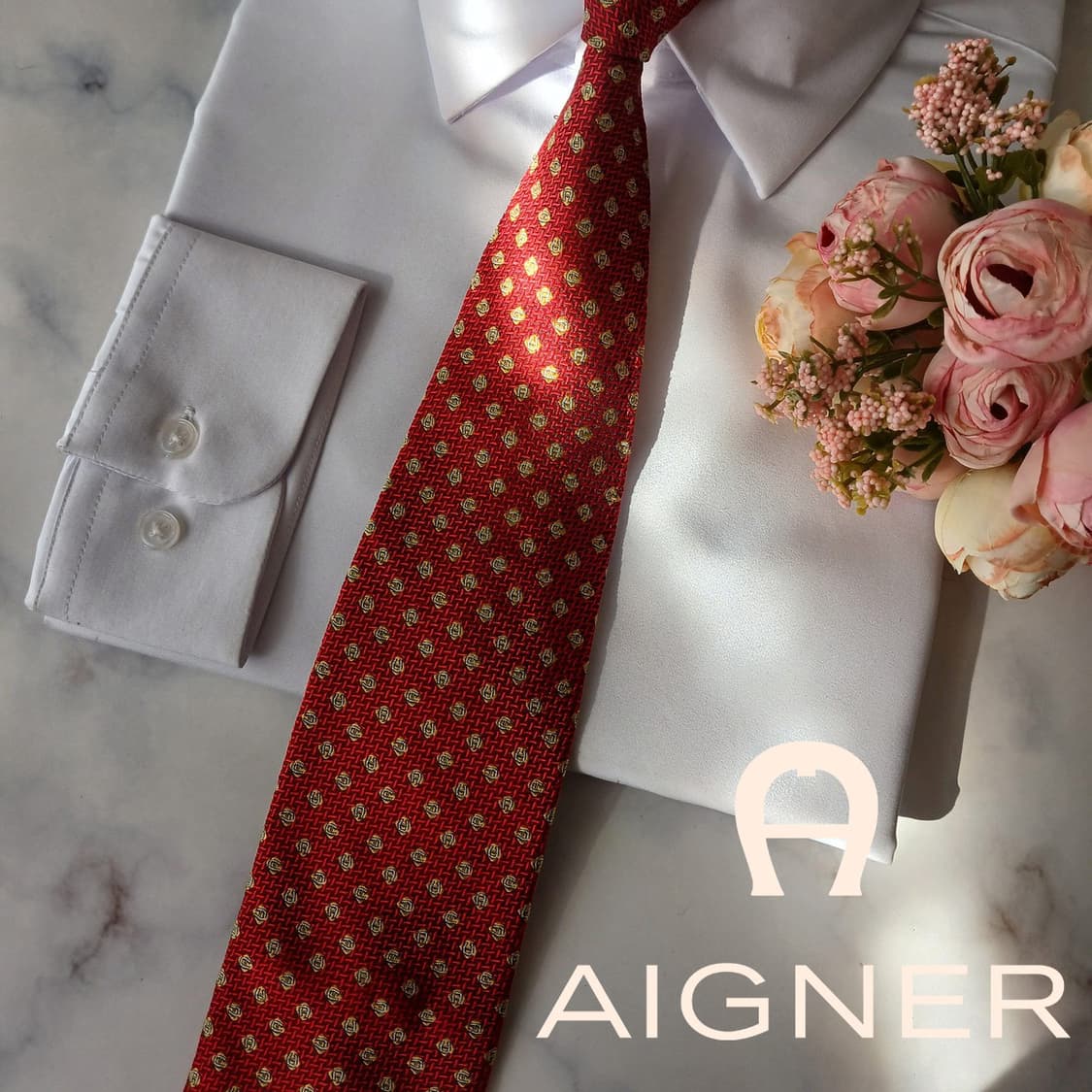 아이그너 실크 레드 로고 자카드 넥타이 9.1cm A+등급 a19095
 상품이미지1