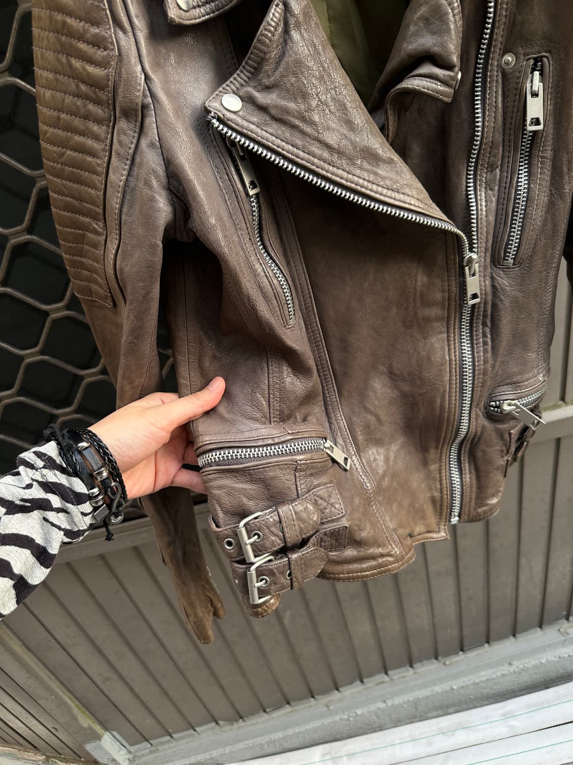 Vintage ash lambskin leather biker jacke 상품이미지3