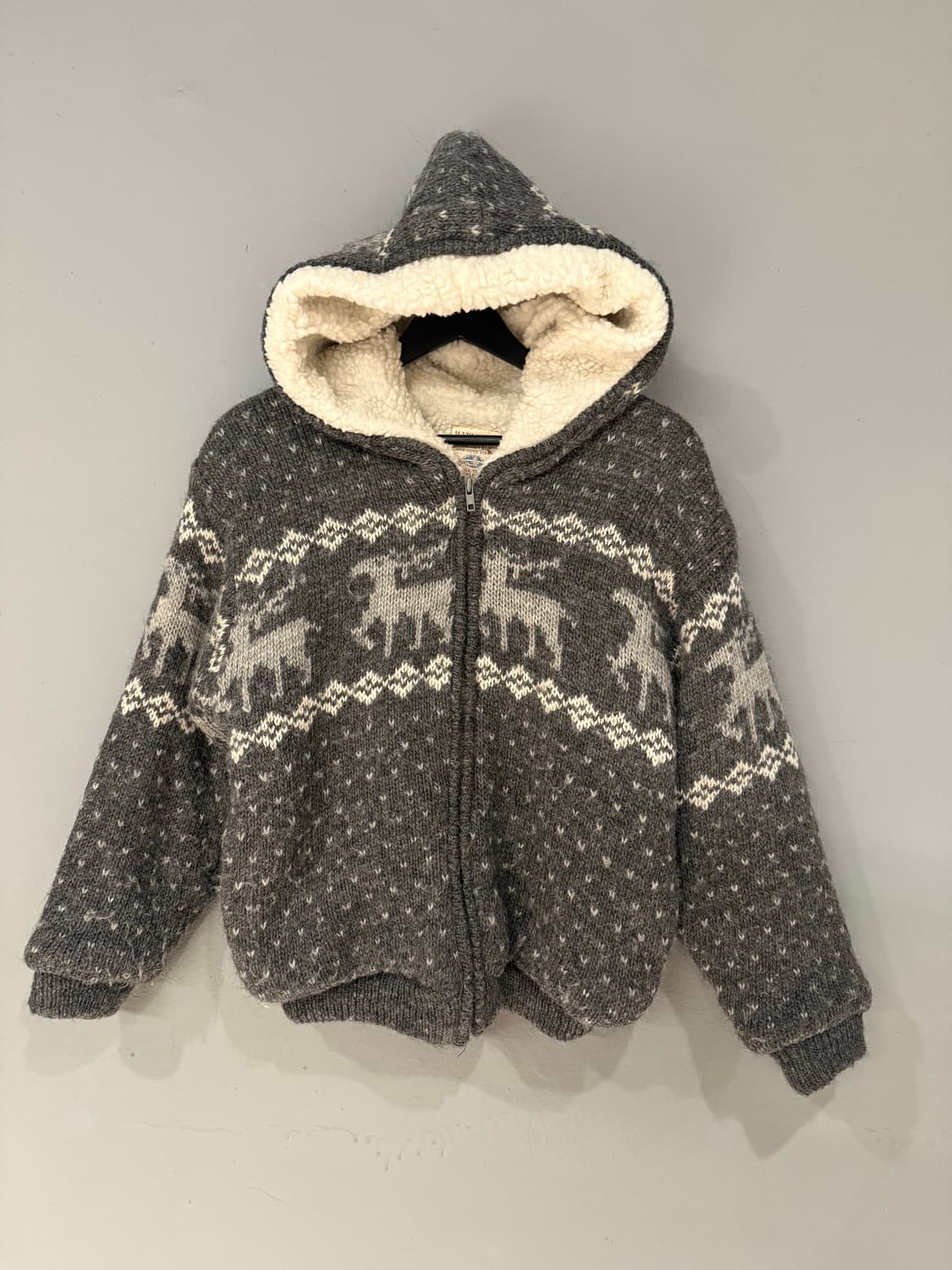 nordic pattern sherpa knit hood zip-up 상품이미지5