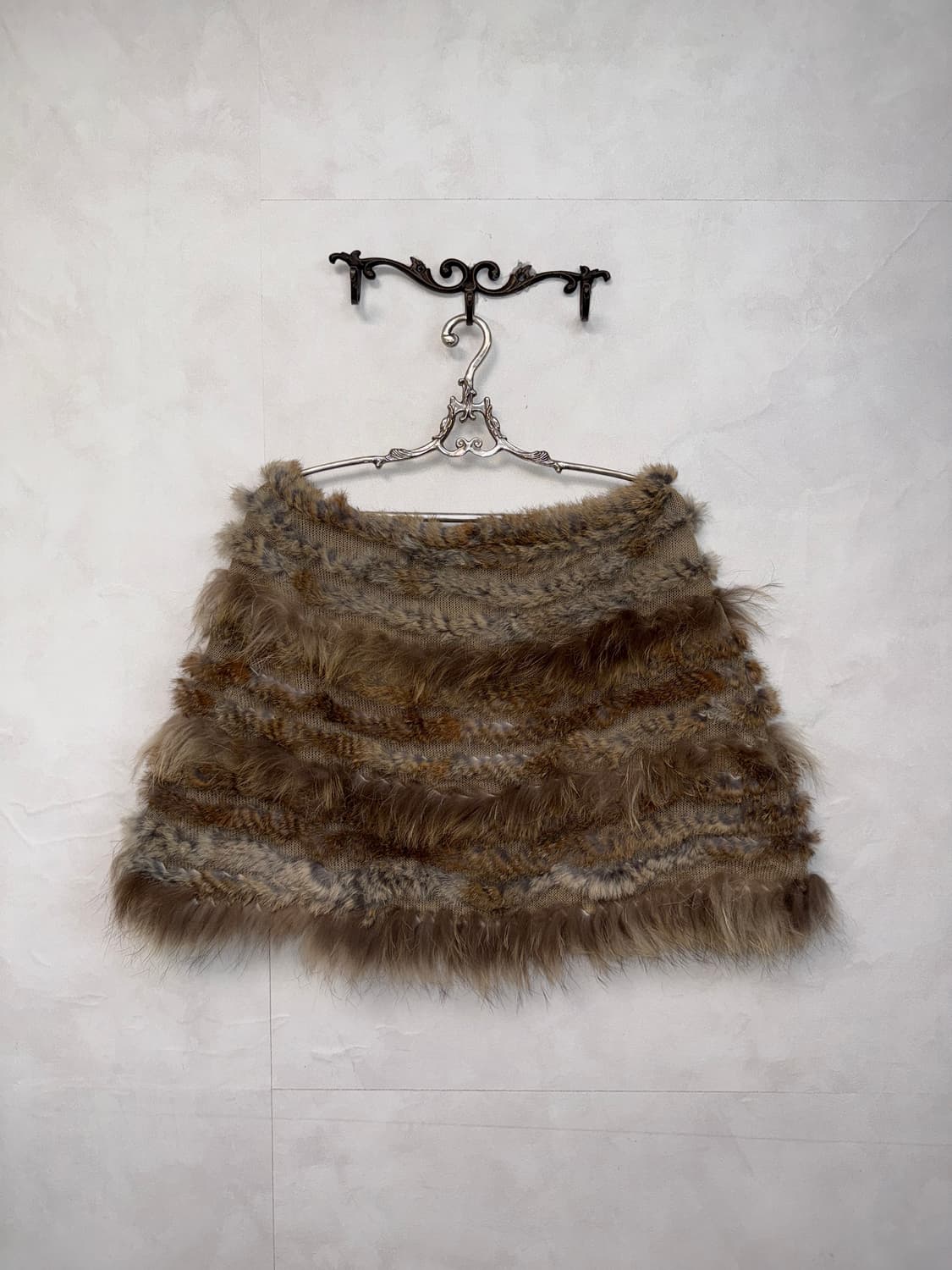 Mixed brown rabbit&fox fur trimming cape 상품이미지3