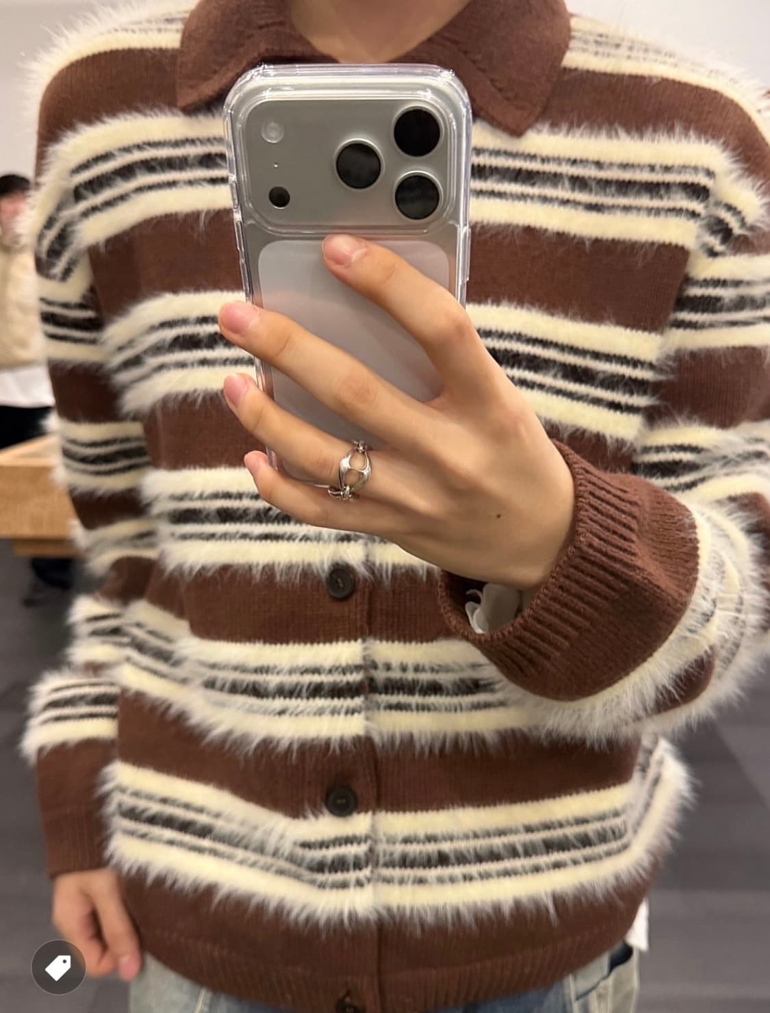 [STU 플러피 스트라이프 가디건 브라운] size L 상품이미지4