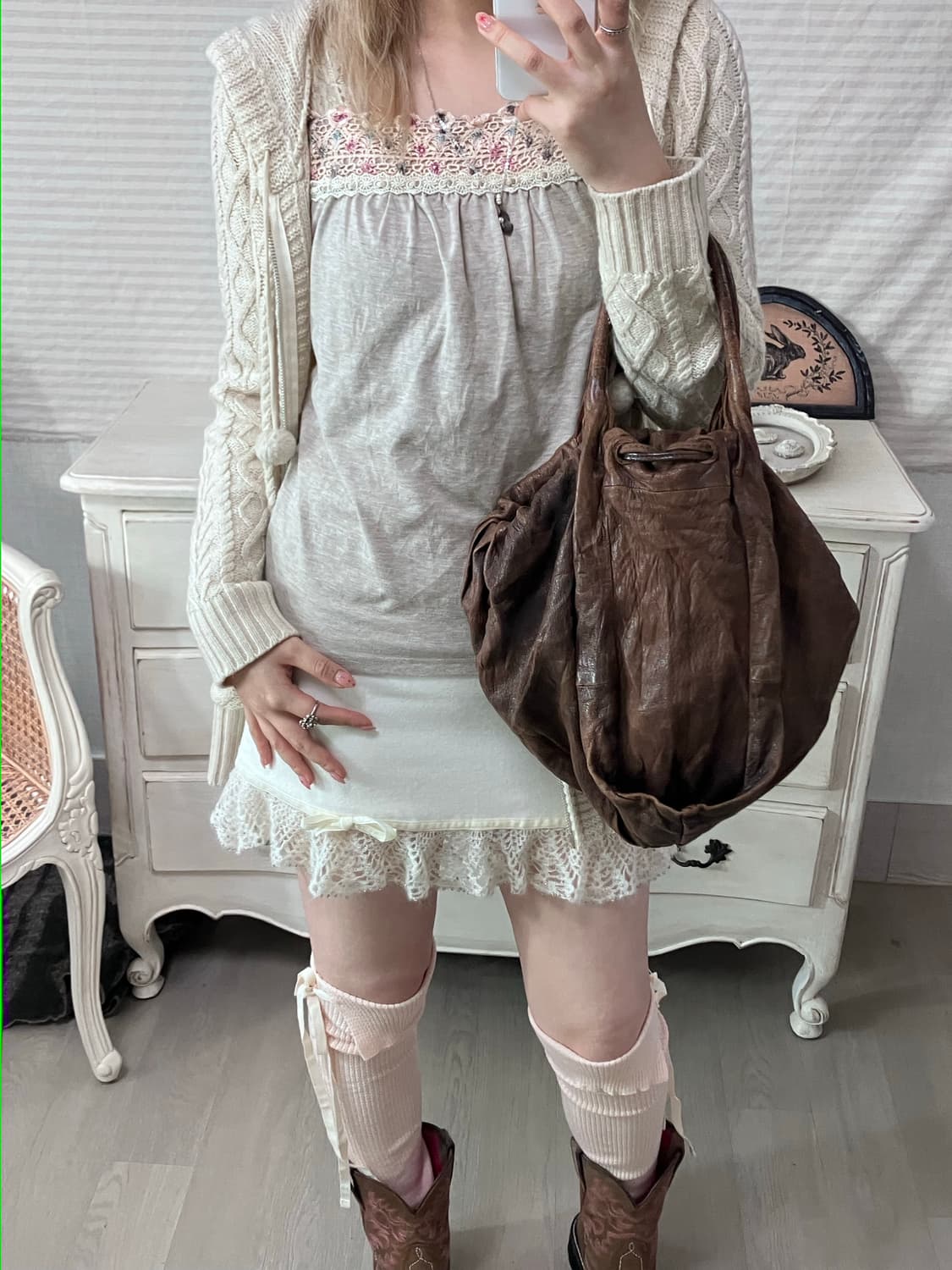 jpn vintage beige mori lovely lace t 상품이미지4