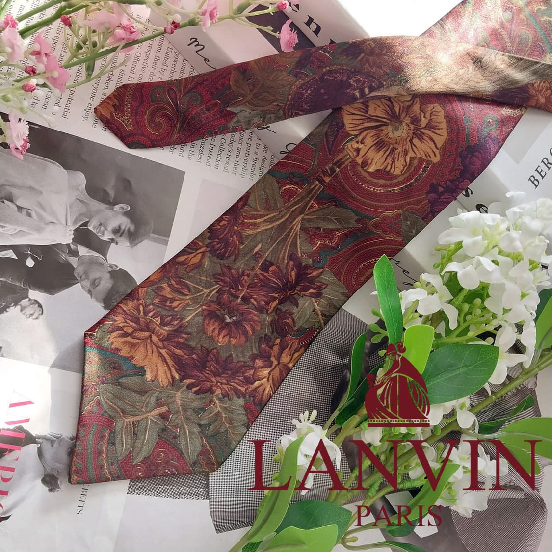 랑방 실크 브라운 리프 패턴 넥타이 9.1cm A+등급 K1696
 상품이미지3