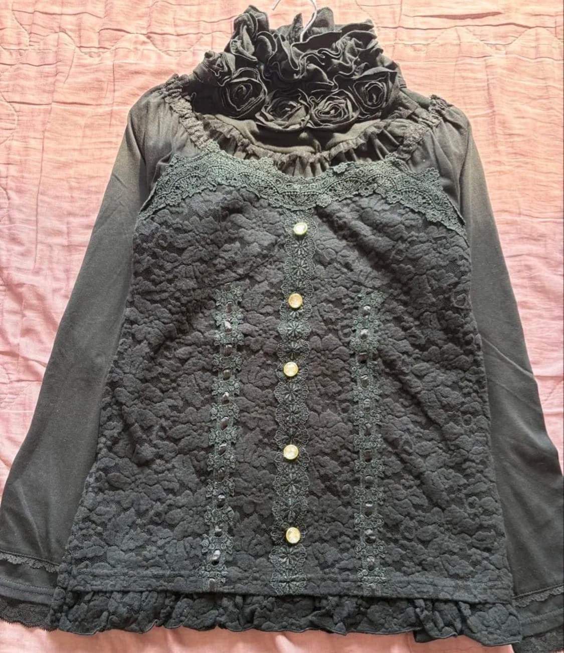 엑시즈팜 고딕 레이스 블랙 블라우스 오네갸루 로리타 상품이미지1