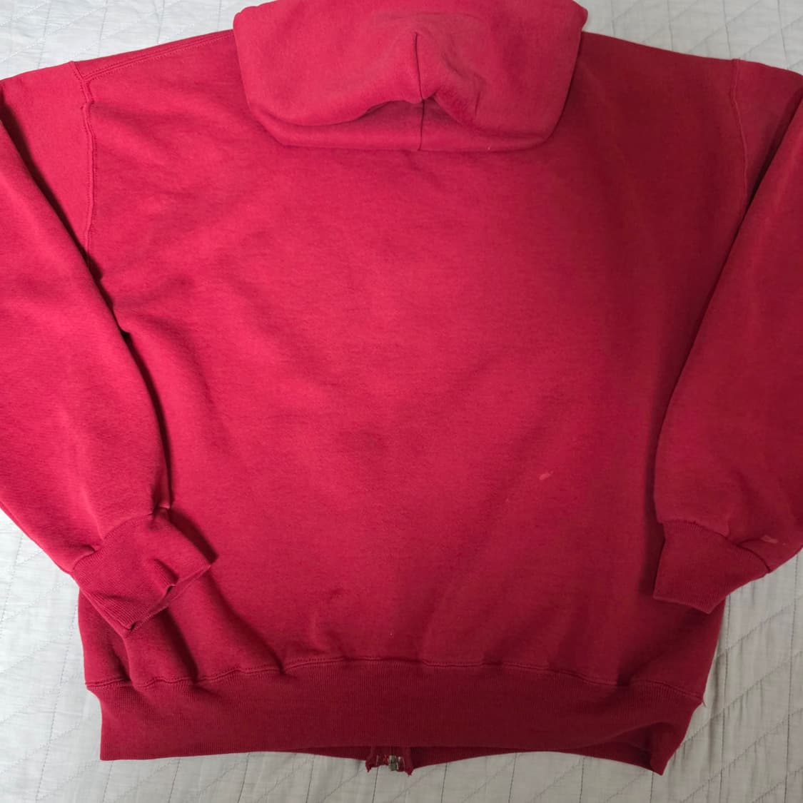 [XL] 90s USA 빈티지 러셀 후드 집업 레드/버건디 블리칭 상품이미지5