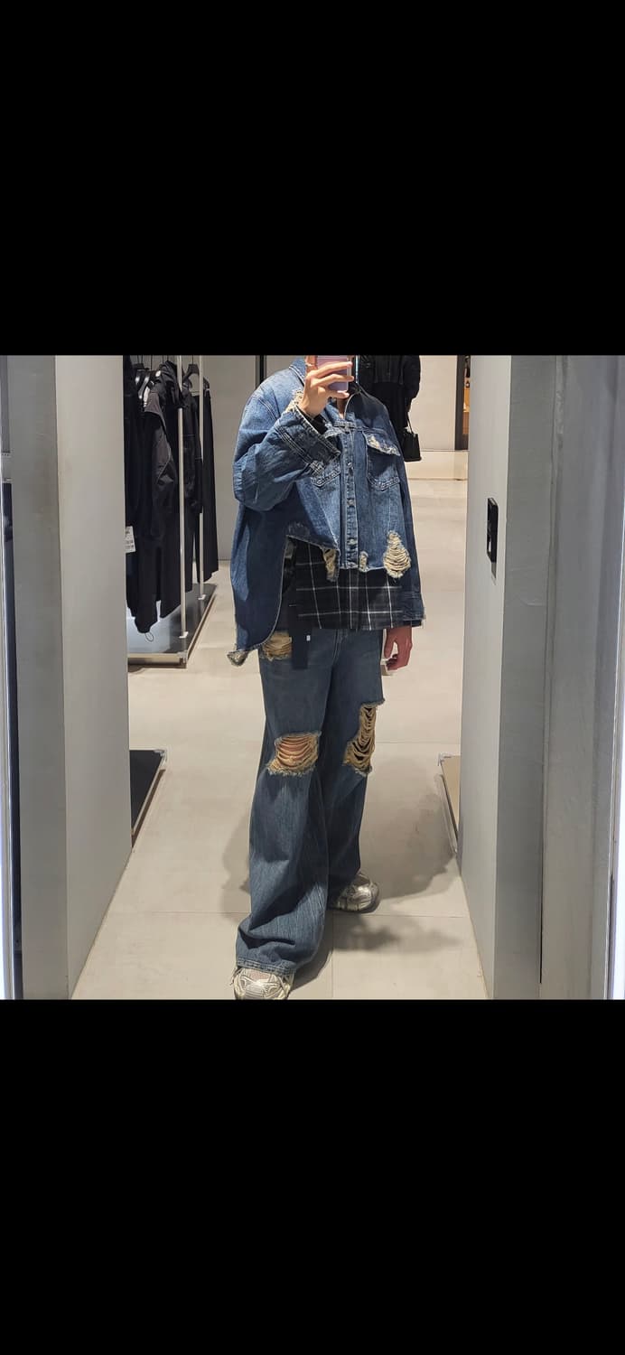 준지 디스트로이드 레이어드 데님 셔츠 상품이미지2