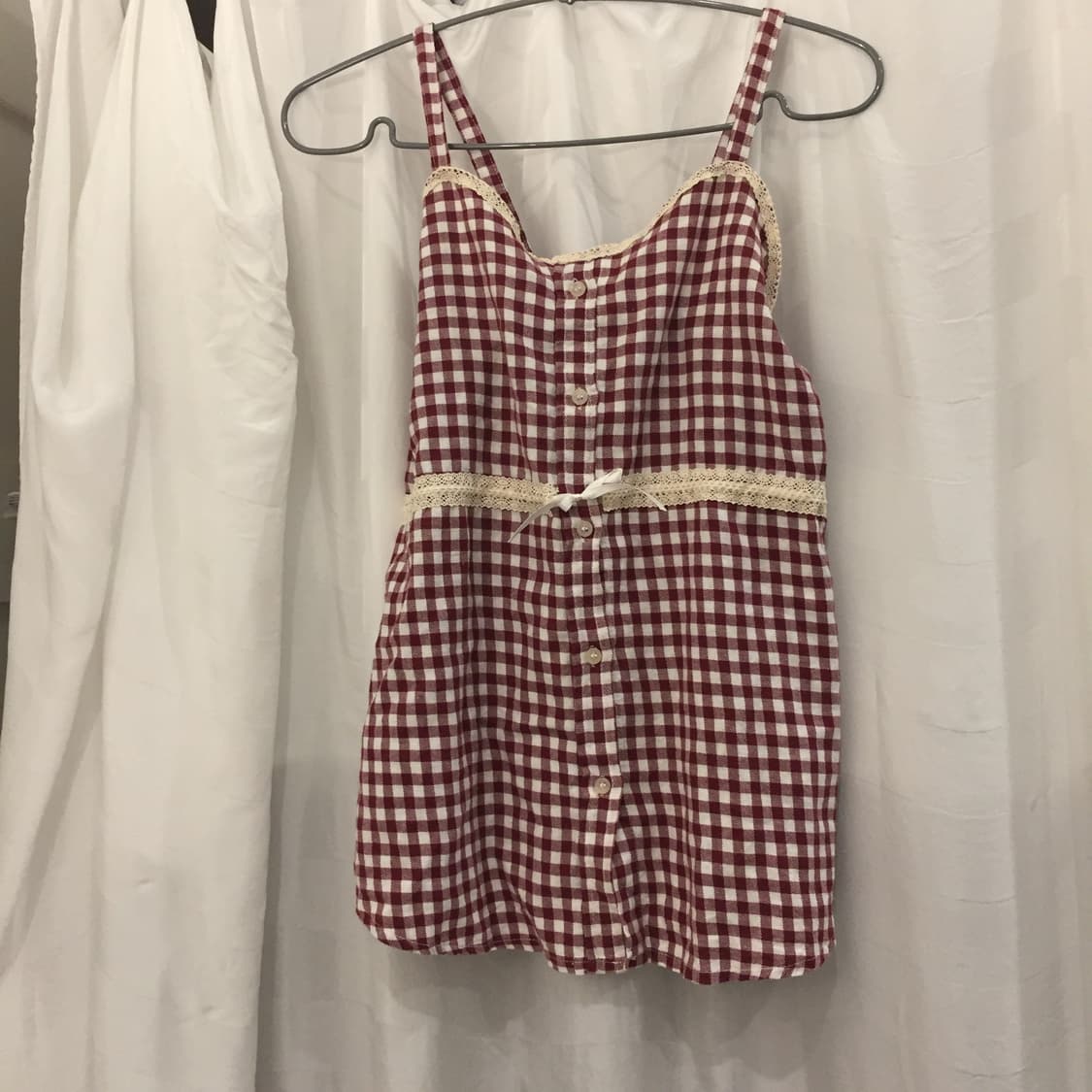 Vintage 모리걸 하구미 레드 체크 슬리브리스 상품이미지2
