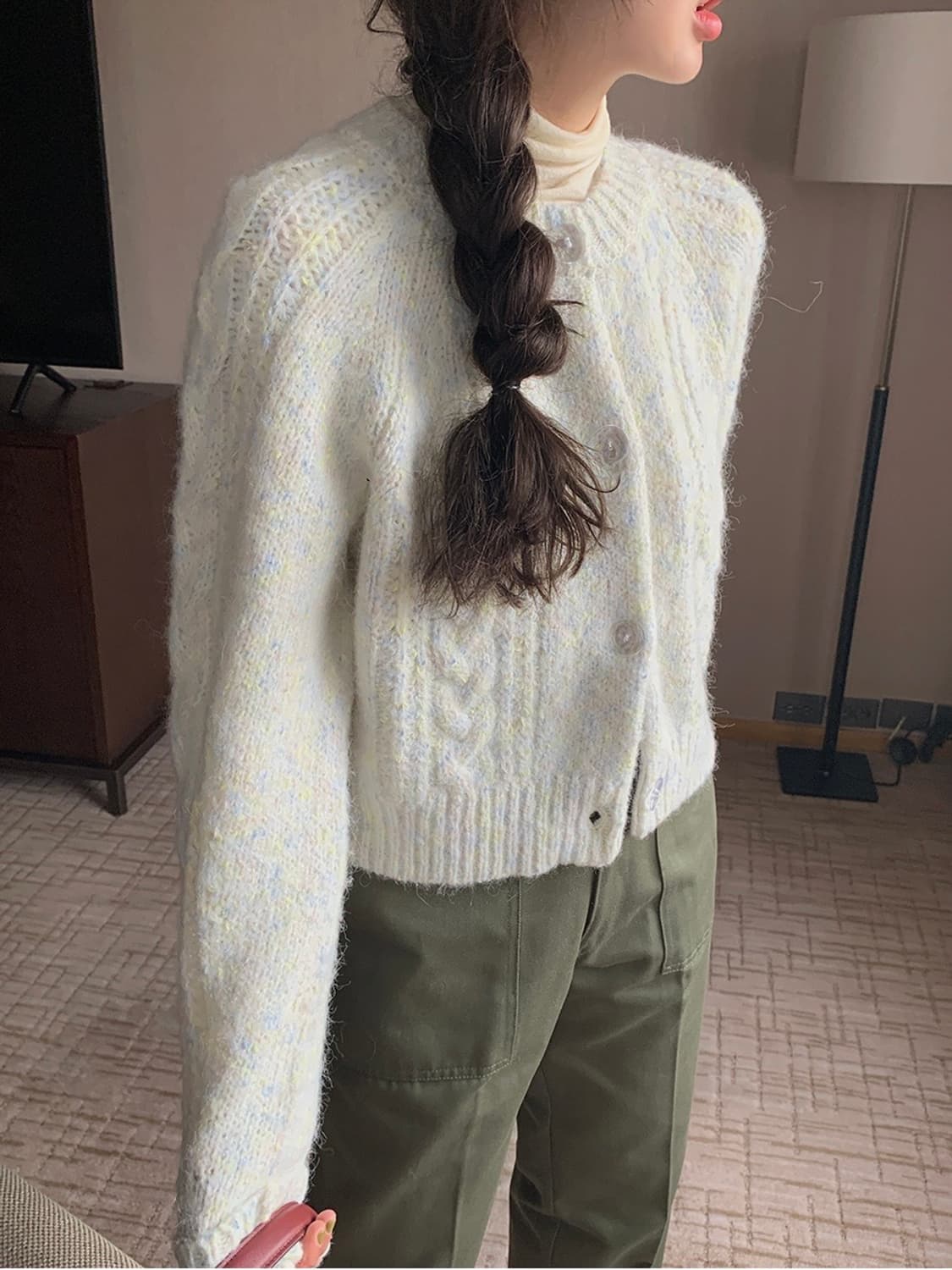 메이비베이비 디어리스트 벌스데이 케이블 알파카 울 레몬크림 니트 가디건 상품이미지1