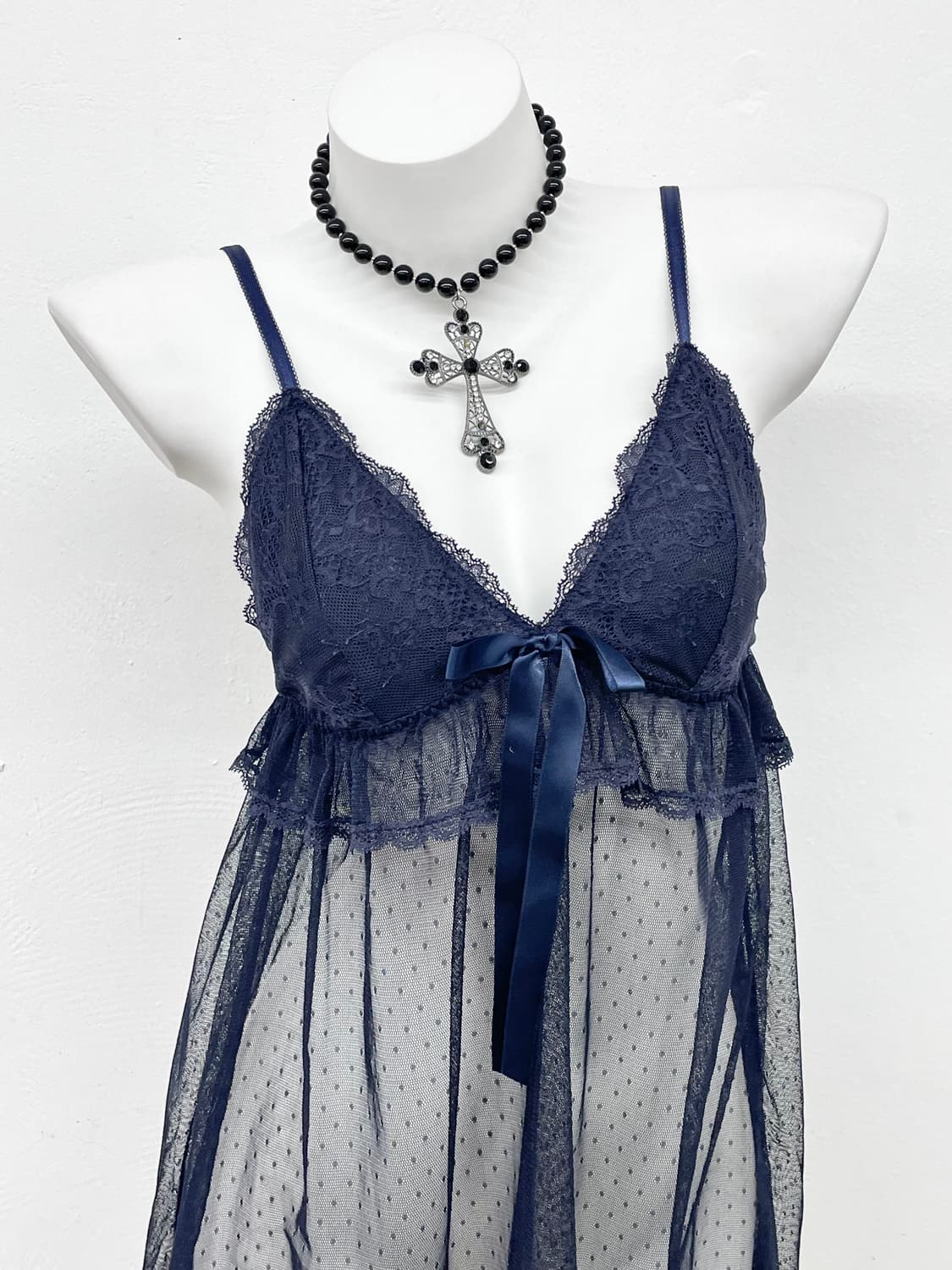 네이비 레이스 리본 슬립 상품이미지2