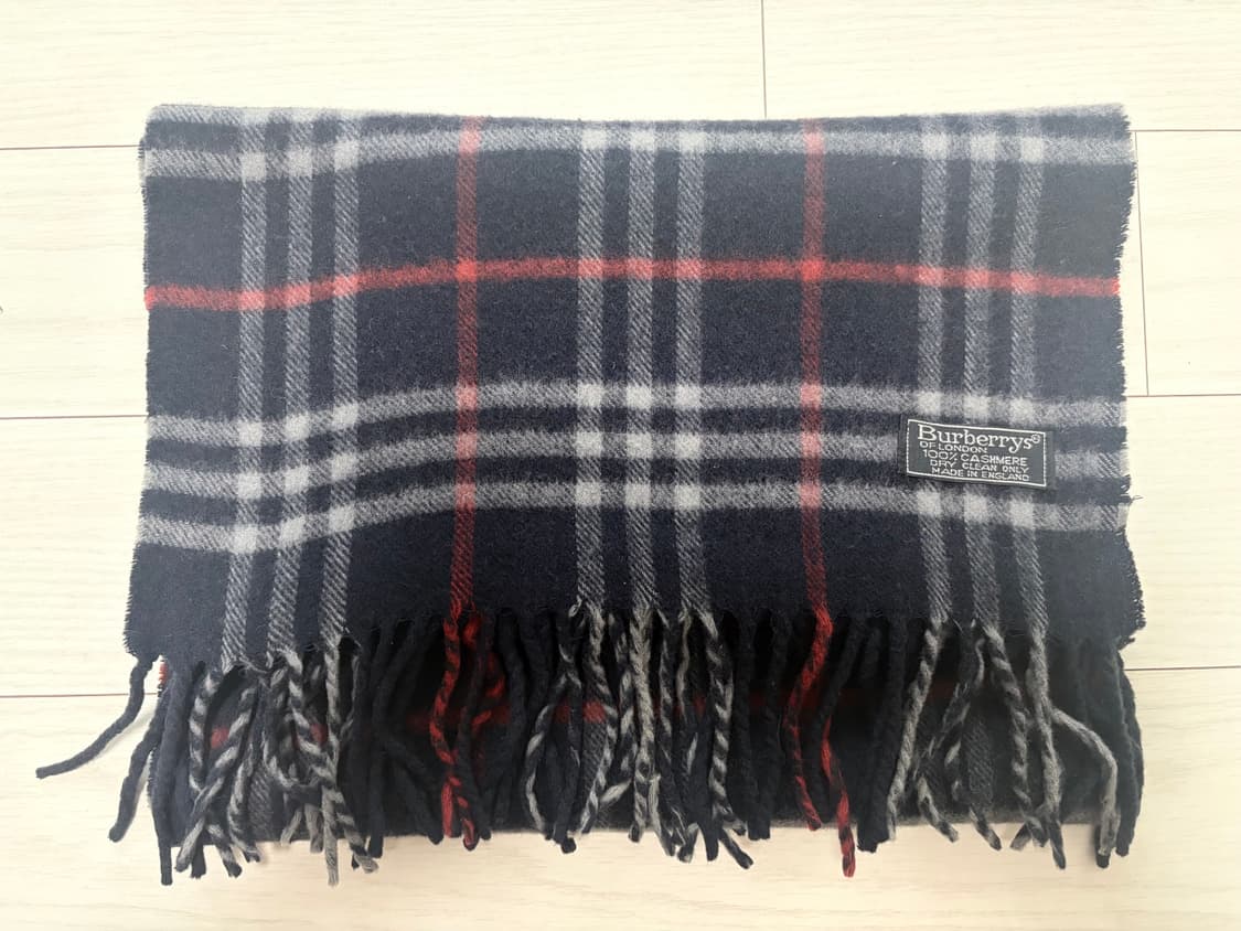 버버리 체크 머플러 네이비 캐시미어100 상품이미지1