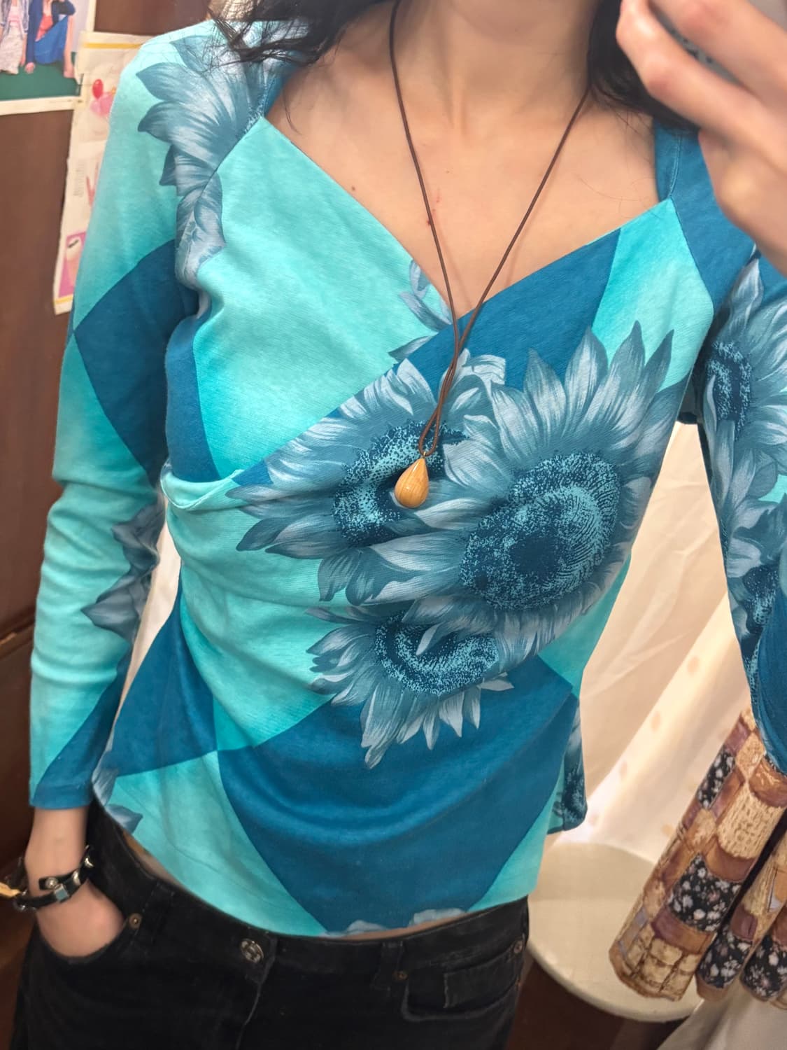 jpn vintage blue sunflower t-shirt 상품이미지4