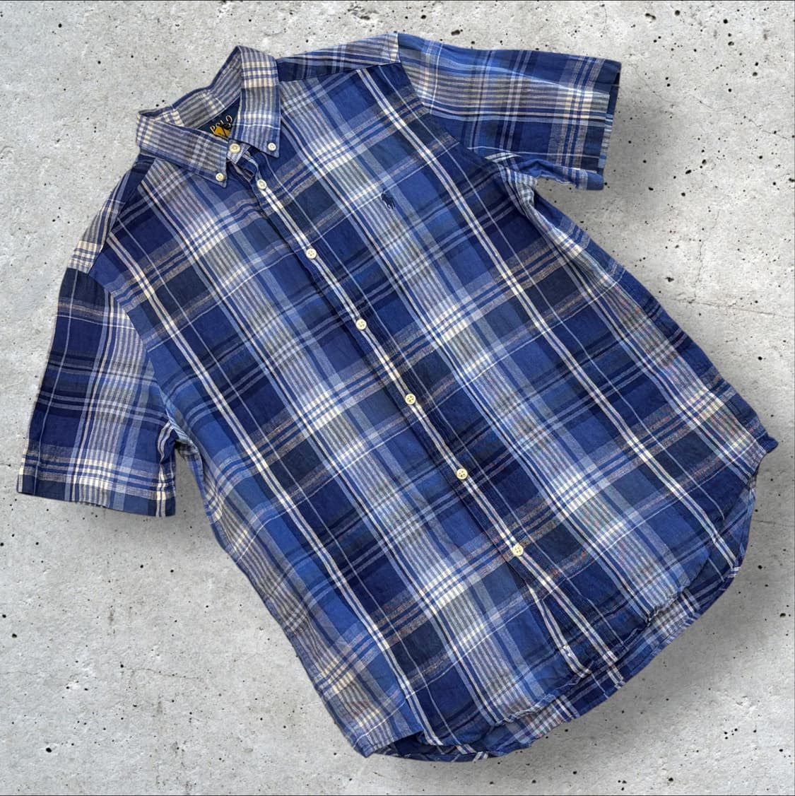 [XL] 폴로 랄프로렌 린넨 신형큐알 블루 체크 반팔 셔츠 C760 상품이미지1