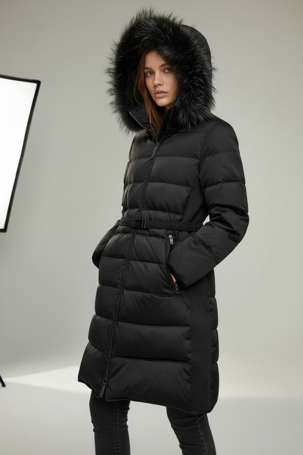 버버리 벨티드 블랙 다운 롱패딩(S) 상품이미지1