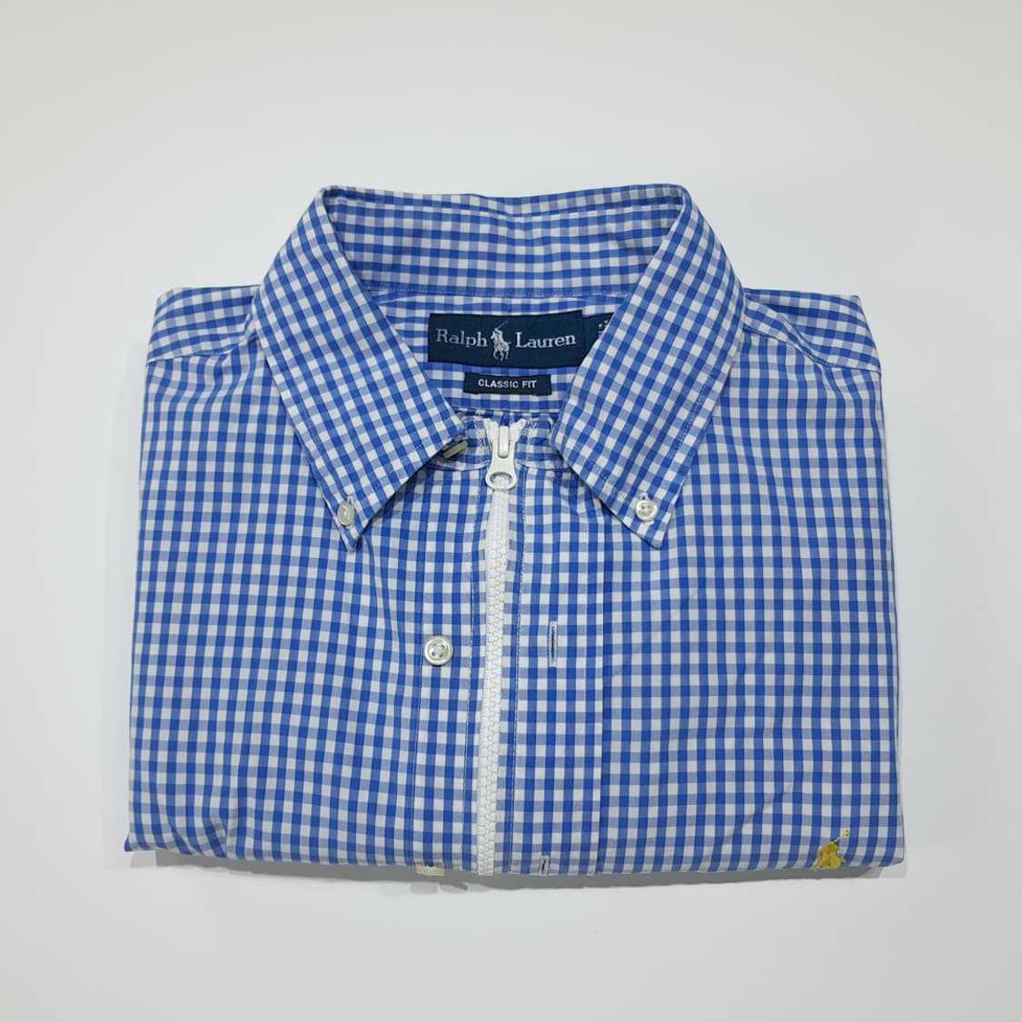 CL790 FREE 폴로 스몰 깅엄체크 블루 리메이크 크롭 집업 셔츠 상품이미지6