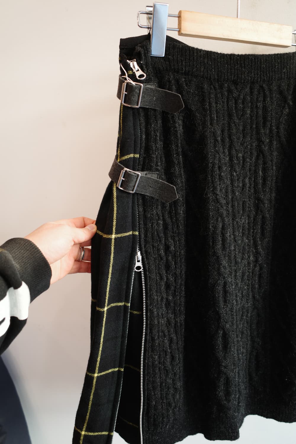 ZUCCA 사이드 집업 투패턴 울 스커트 (28~34인치) 상품이미지4