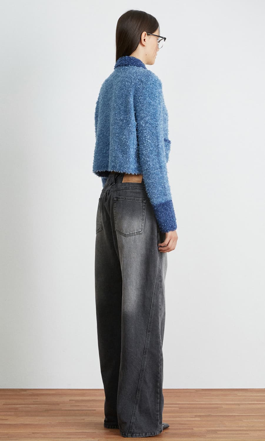 키뮤어 우먼 배색 카라 집업 니트가디건 겸 자켓 블루 상품이미지3