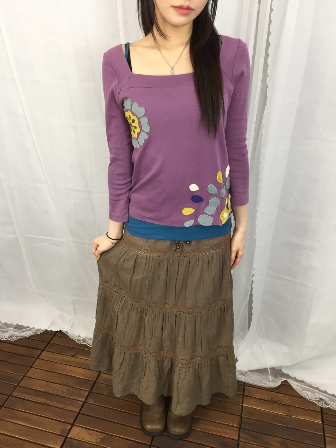 'Jocomomola' Purple Flower Applique Top 상품이미지3
