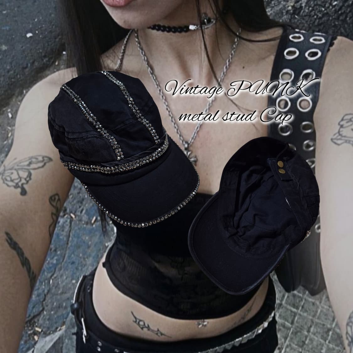 Vintage PUNK metal stud Cap 상품이미지1