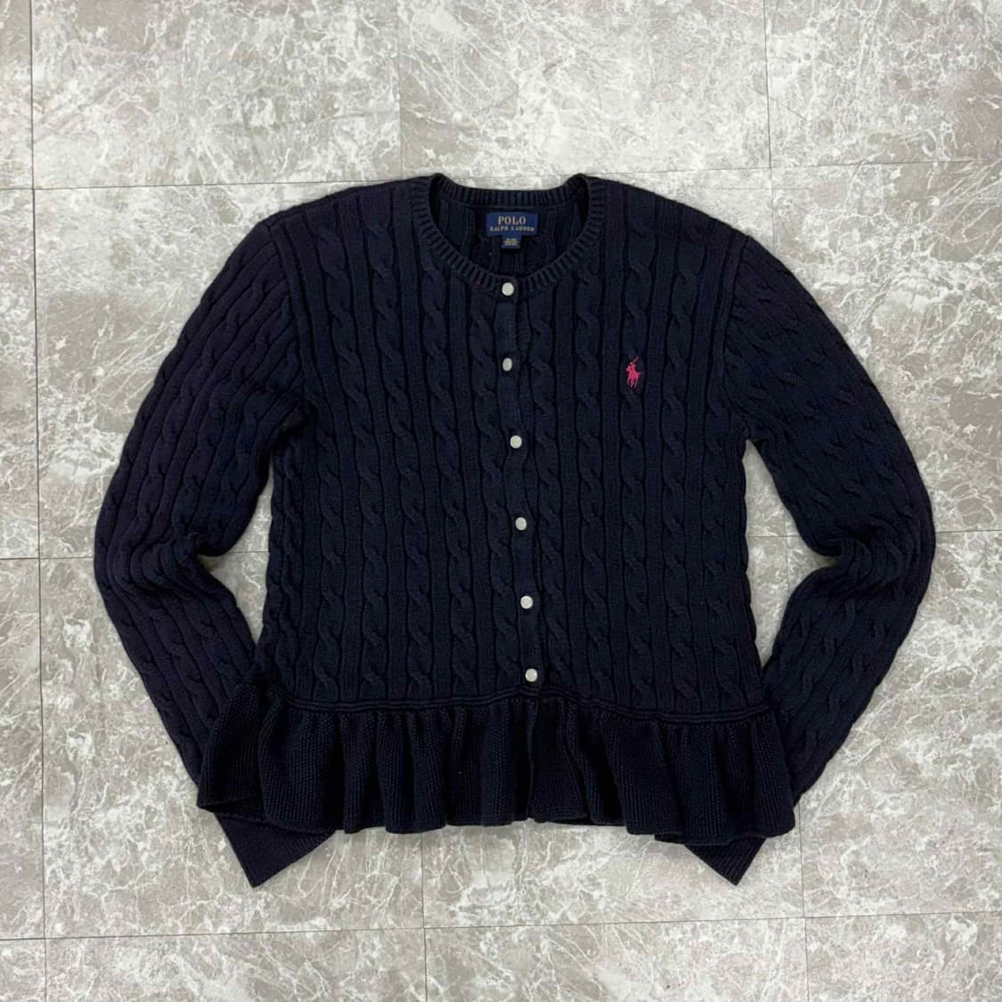 폴로 랄프로렌 네이비 케이블 걸즈 프릴 니트 가디건(XL) 상품이미지2