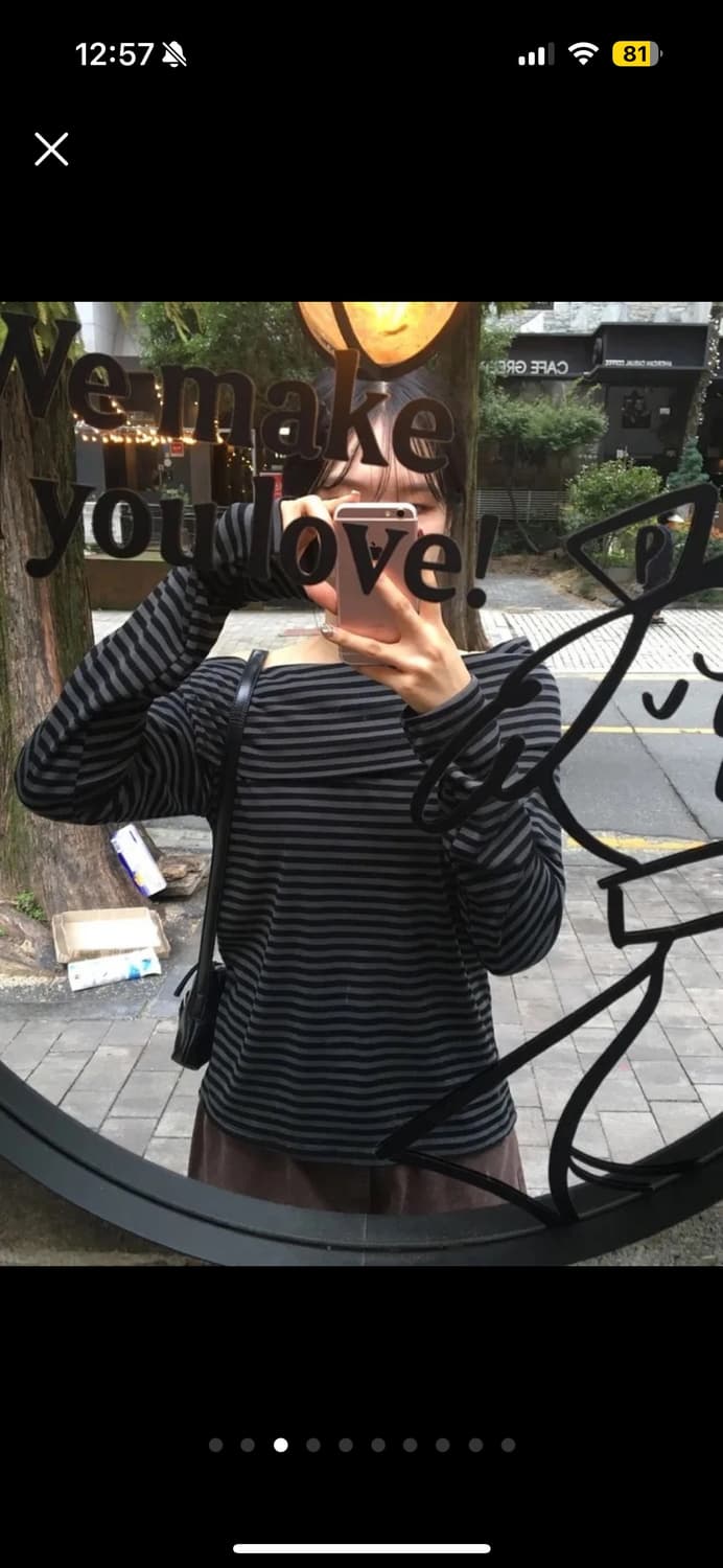 원그린 단추 스트라이프 오프숄더 티셔츠 상품이미지3