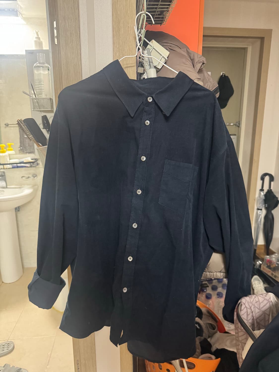 쿠어 핀 코듀로이 원 포켓 셔츠 (다크네이비) xl 상품이미지2