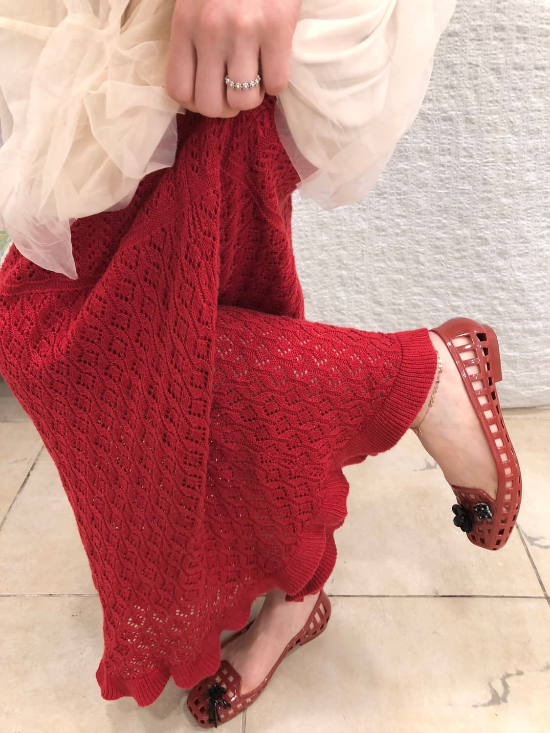 red knit maxi skirt 상품이미지1