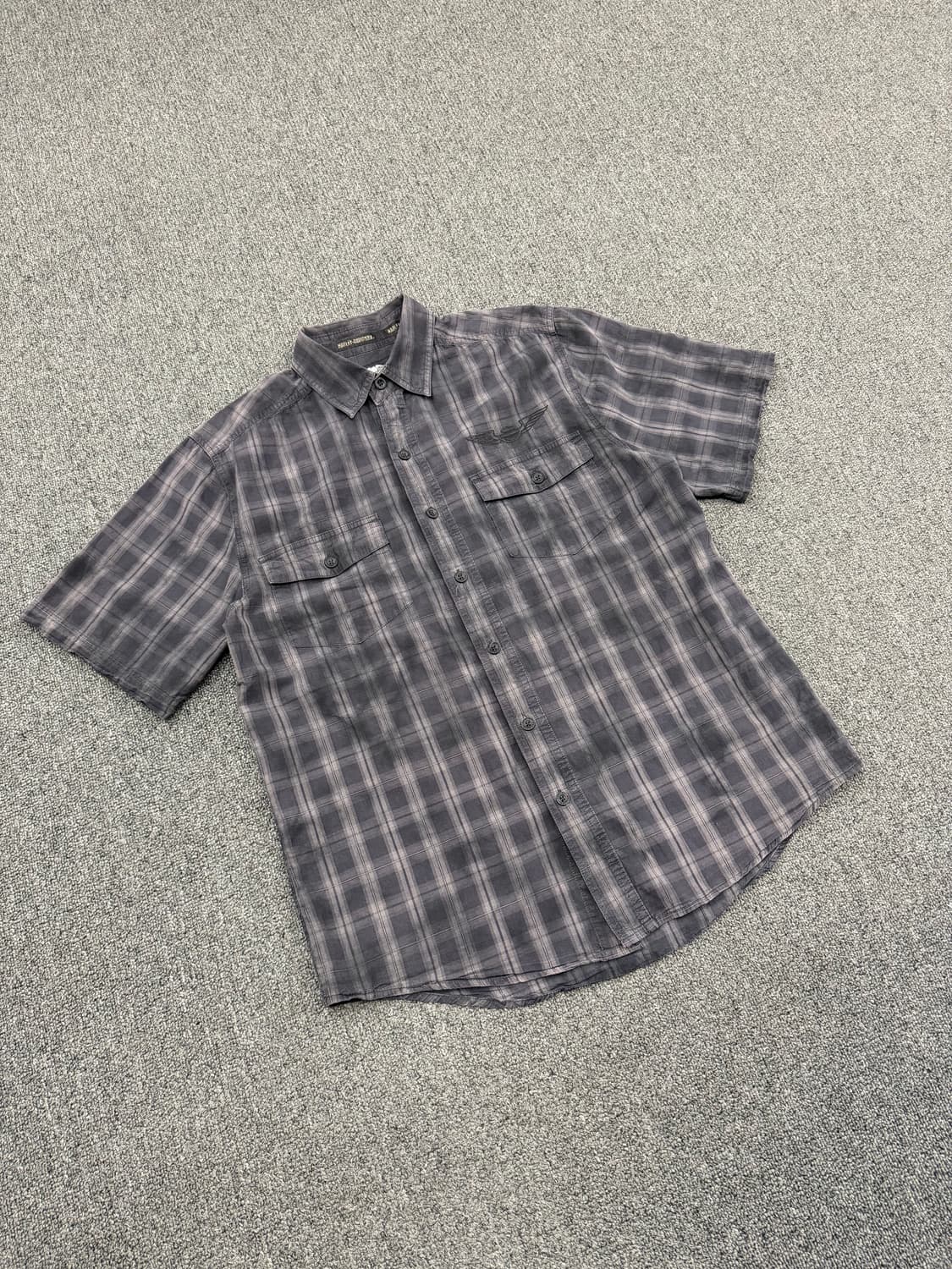 M) 할리데이비슨 빈티지 자수 로고 체크 반팔 셔츠 상품이미지1