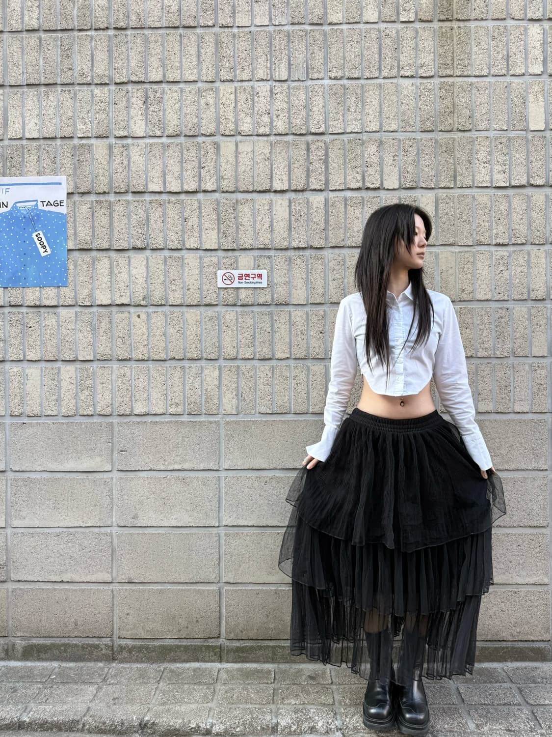 시스루 베이스 티어드 밴딩 롱 스커트 상품이미지2